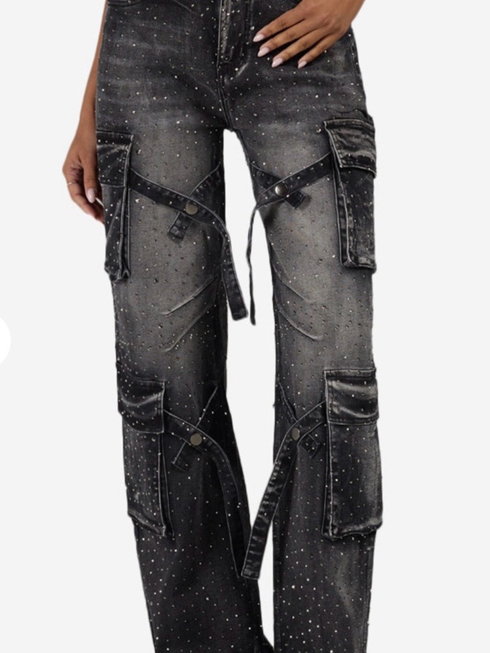 Rhinestone Black Cargo Jeans